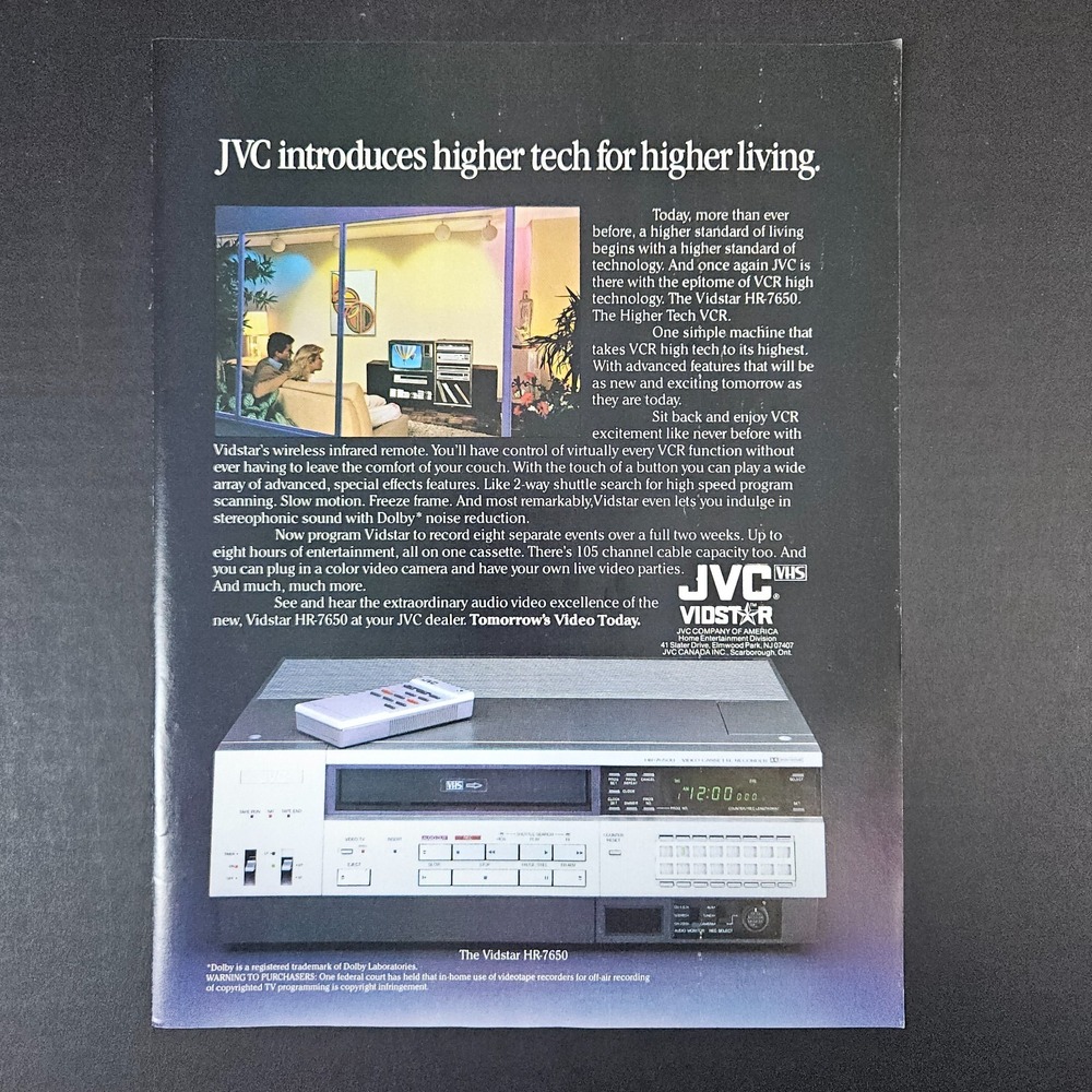 1983 JVC Vidstar HR-7650 VCR VHS Recorder Vintage Print Ad Elmwood Park NJ Shop